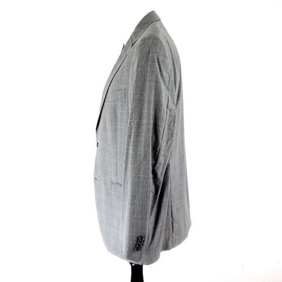Hart Schaffner Marx Guabello Super 130s Wool 2 Button Blazer 42R Gray Plaid Blue - Picture 4 of 11